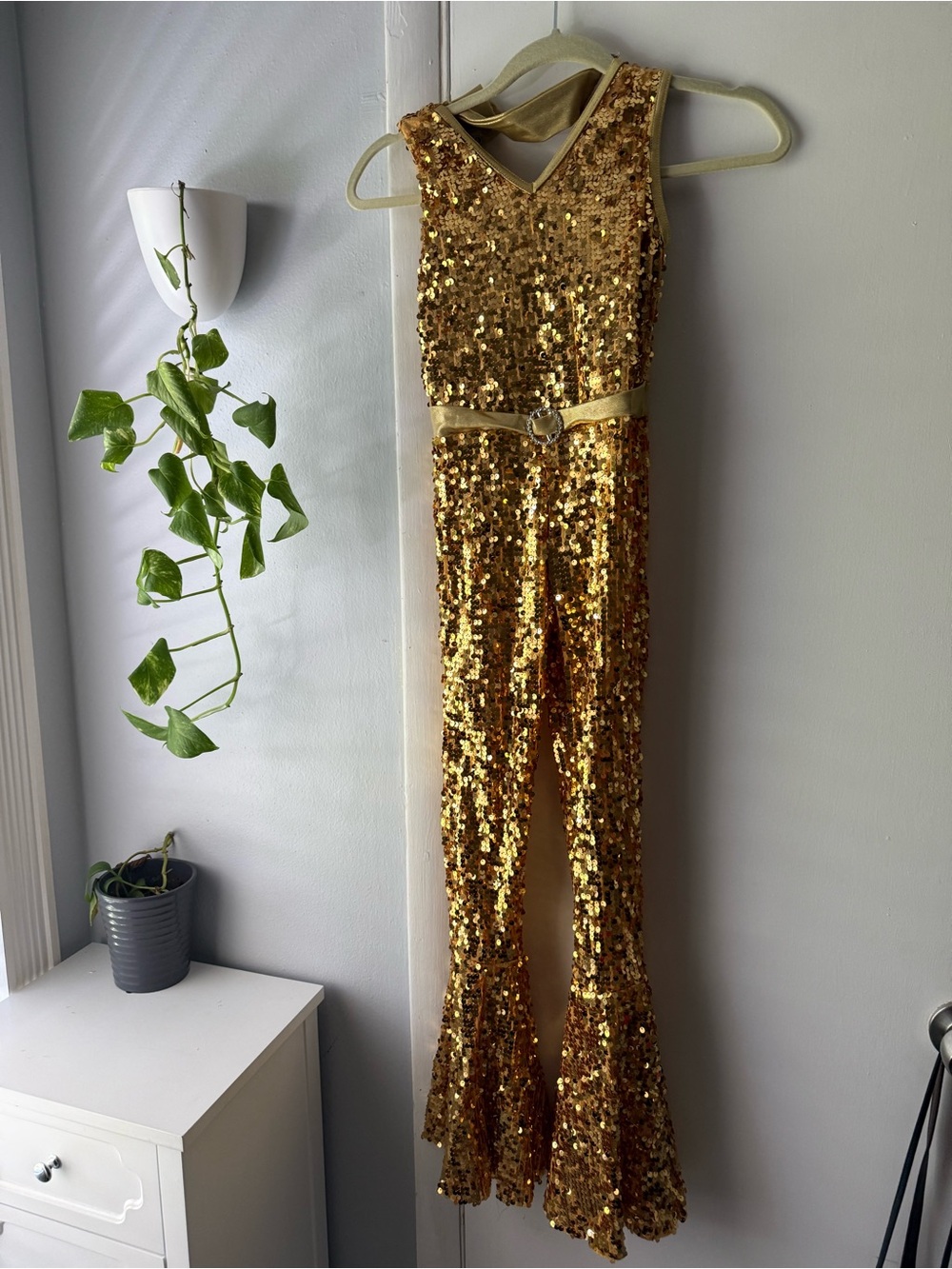 Weissman girls gold sequin bell bottom costume disco